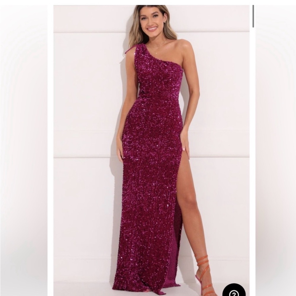 Lucy in the sky oliviara dress One-Shoulder Sequin Gown in Fuchsia